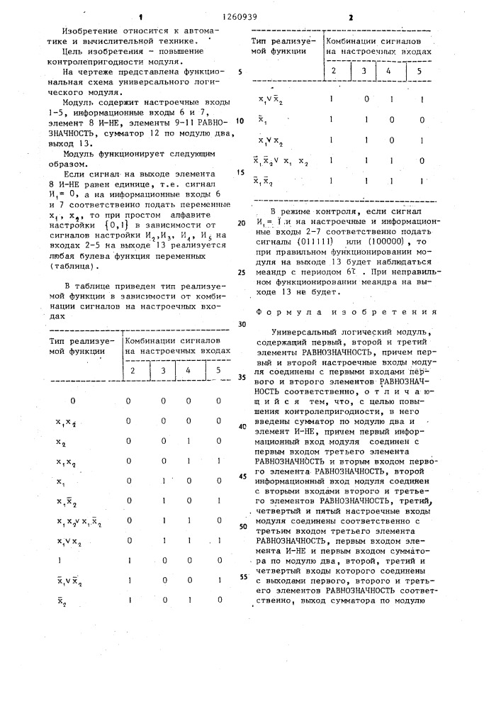 Универсальный логический модуль (патент 1260939)