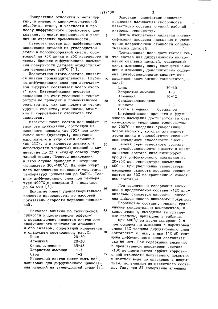 Состав для диффузионного цинкования стальных деталей (патент 1138430)