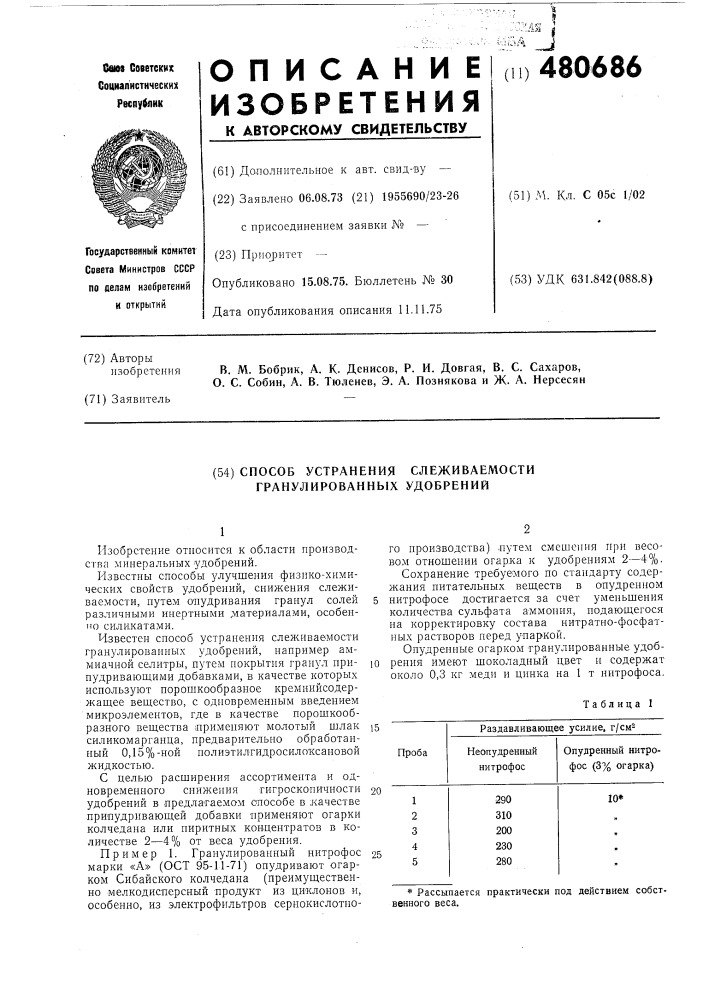 Способ устранения слеживаемости гранулированных удобрений (патент 480686)