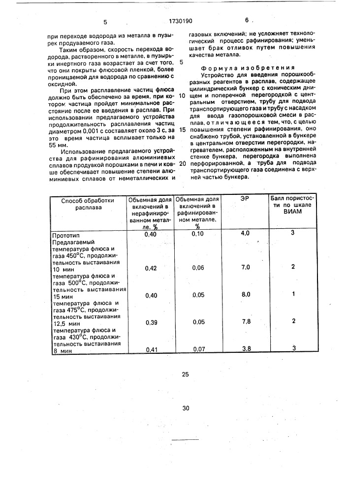 Устройство для введения порошкообразных реагентов в расплав (патент 1730190)