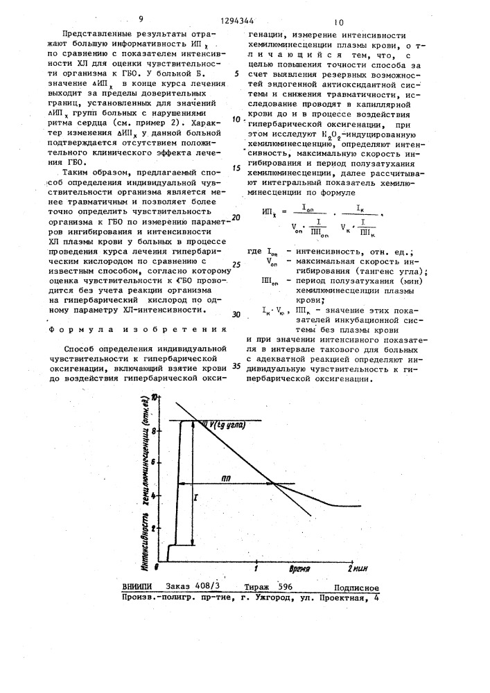 Способ определения индивидуальной чувствительности к гипербарической оксигенации (патент 1294344)