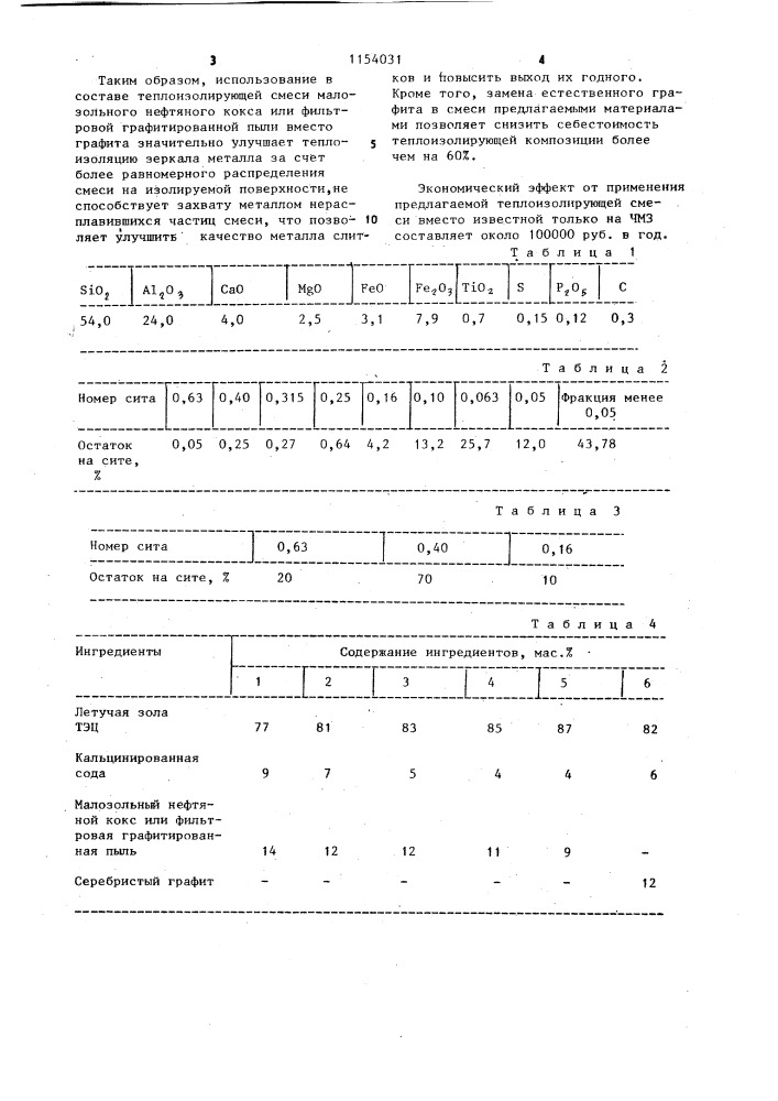 Теплоизолирующая смесь для разливки стали (патент 1154031)