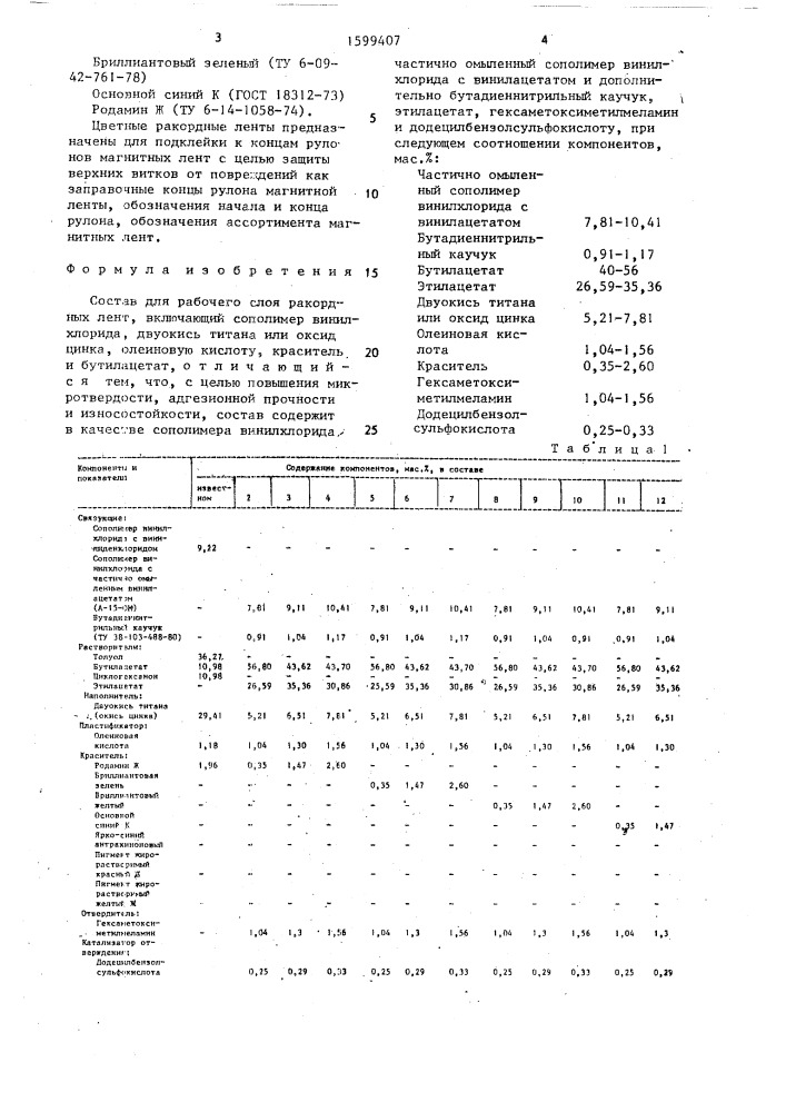 Состав для рабочего слоя ракордных лент (патент 1599407)