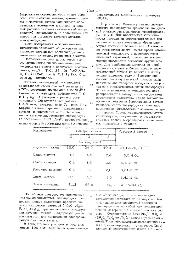 Титаноглиноземистый полупродукт (патент 720027)