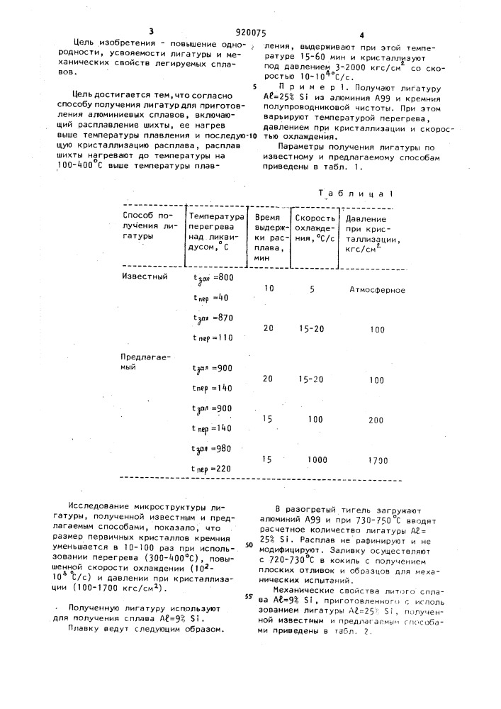 Способ получения лигатур для приготовления алюминиевых сплавов (патент 920075)