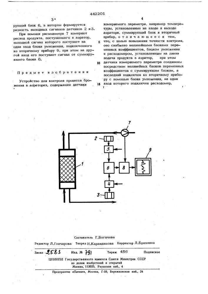 Устройство для контроля процесса брожения (патент 442201)