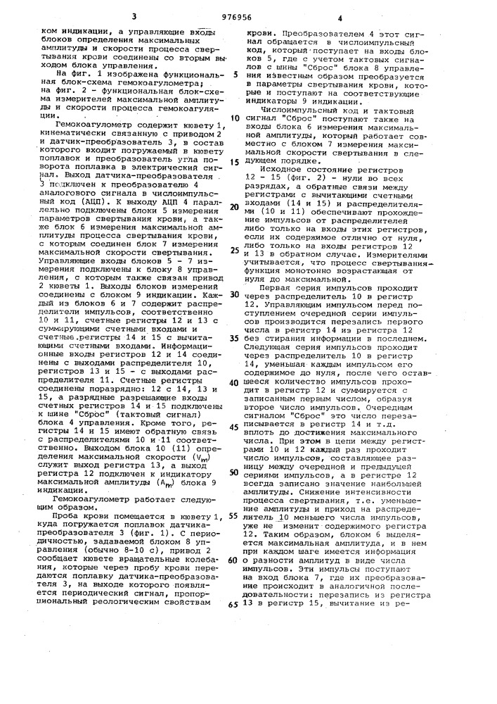 Гемокоагулометр (патент 976956)