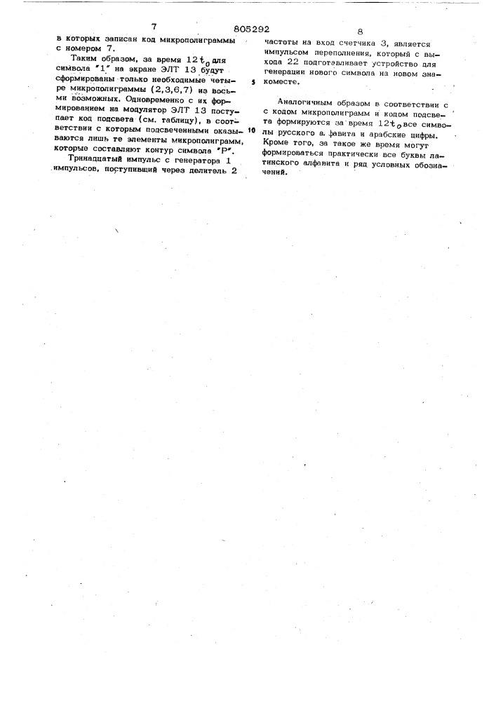 Устройство для отображения информациина экране электронно- лучевойтрубки (патент 805292)