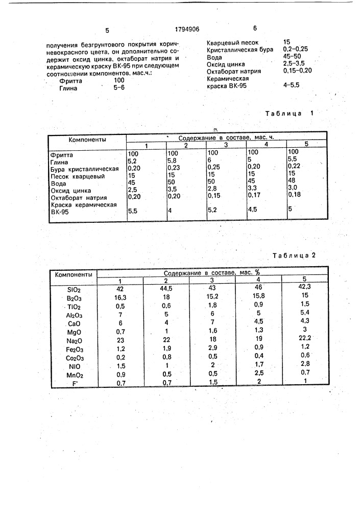 Эмалевый шликер (патент 1794906)