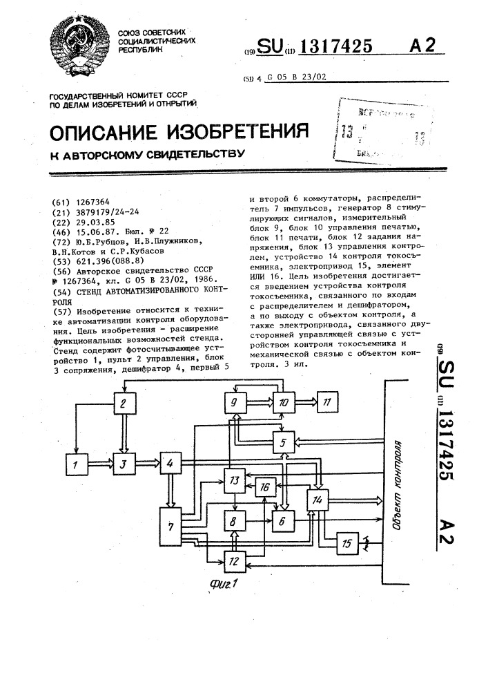 Стенд автоматизированного контроля (патент 1317425)