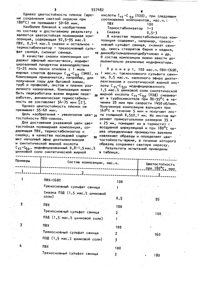 Цветостойкая полимерная композиция (патент 937482)