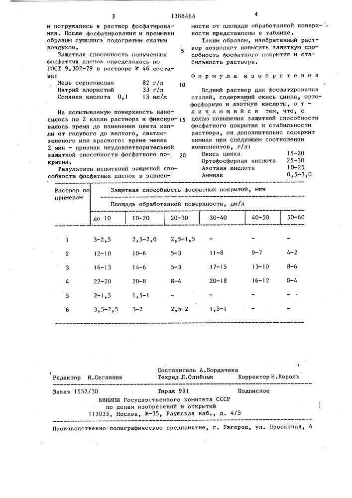 Водный раствор для фосфатирования (патент 1388464)