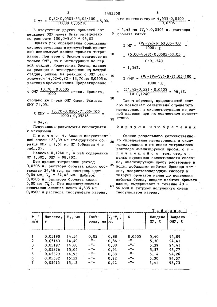 Способ раздельного количественного определения метилурацила и оксиметилурацила (патент 1483358)