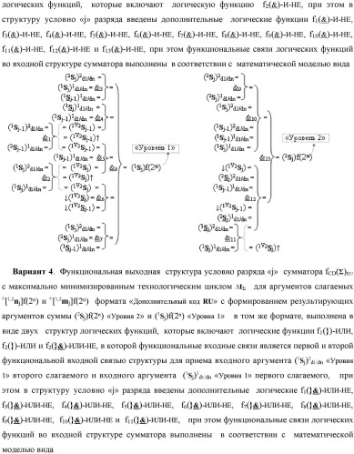 Функциональная выходная структура условно разряда &quot;j&quot; сумматора fcd( )ru с максимально минимизированным технологическим циклом  t  для промежуточных аргументов слагаемых (2sj)2 d1/dn &quot;уровня 2&quot; и (1sj)2 d1/dn &quot;уровня 1&quot; второго слагаемого и промежуточных аргументов (2sj)1 d1/dn &quot;уровня 2&quot; и (1sj)1 d1/dn &quot;уровня 1&quot; первого слагаемого формата &quot;дополнительный код ru&quot; с формированием результирующих аргументов суммы (2sj)f(2n) &quot;уровня 2&quot; и (1sj)f(2n) &quot;уровня 1&quot; в том же формате (варианты русской логики) (патент 2480814)