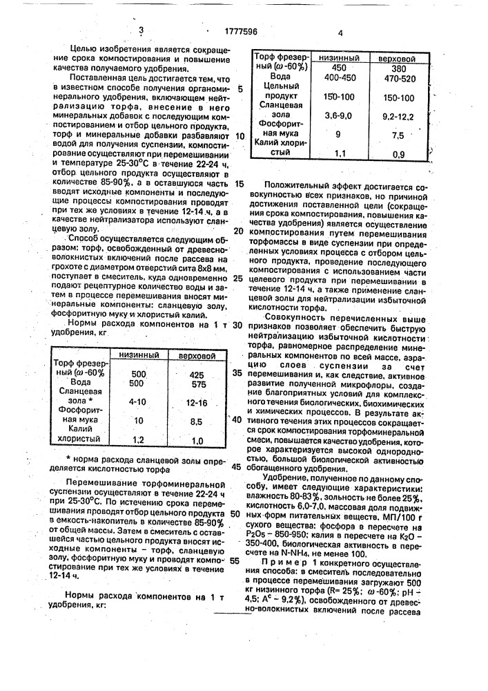 Способ получения органоминерального удобрения на основе торфа (патент 1777596)