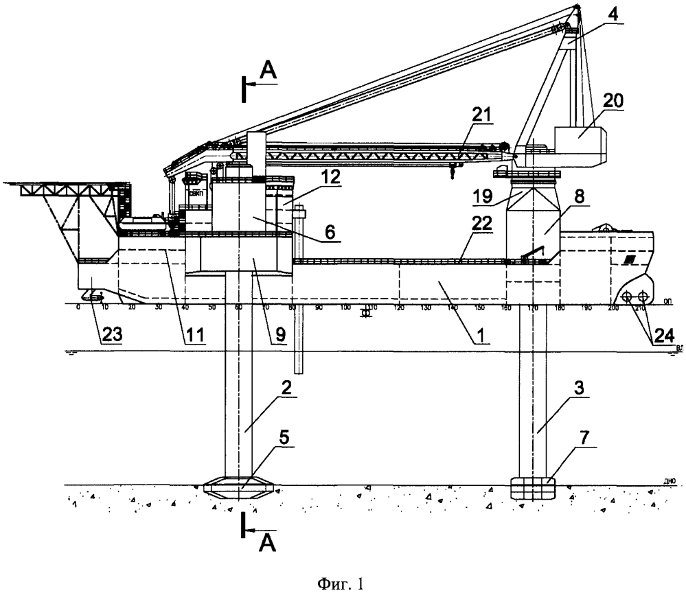 Морское самоходное самоподъемное крановое судно (патент 2603423)