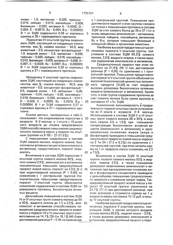 Заменитель цельного молока для молодняка сельскохозяйственных животных (патент 1792301)