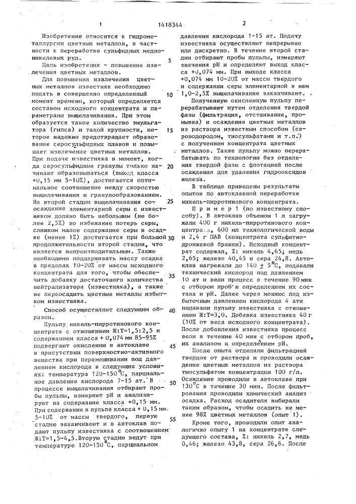 Способ переработки никель-пирротиновых концентратов (патент 1418344)