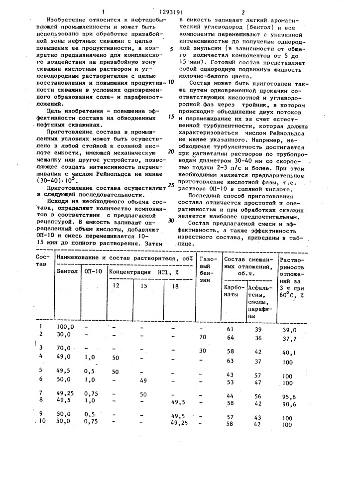 Состав для обработки призабойной зоны скважин (патент 1293191)