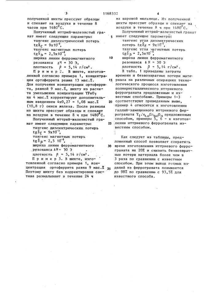 Способ изготовления поликристаллического иттриевого феррограната (патент 1168332)