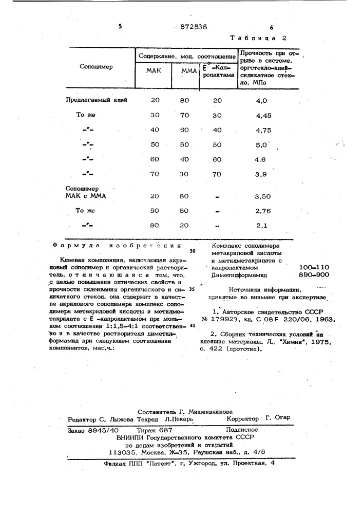 Клеевая композиция (патент 872538)