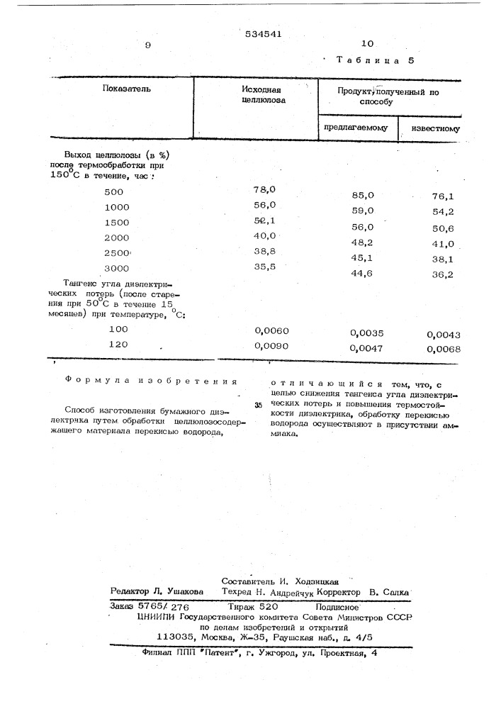 Способ изготовления бумажного диэлектрика (патент 534541)