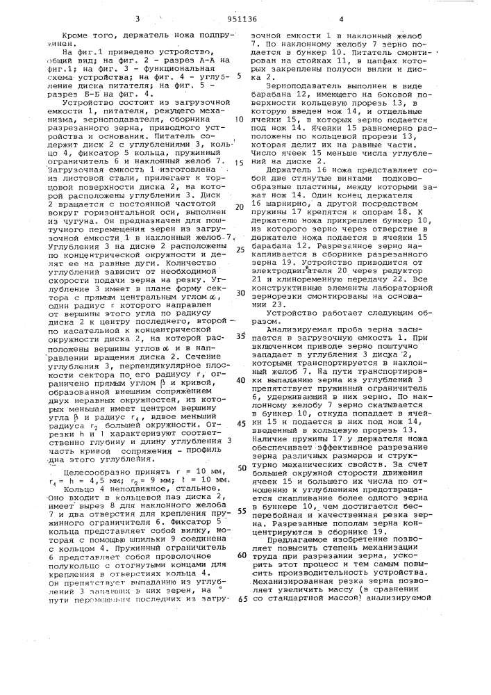 Устройство для разрезания зерна при оценке его качества (патент 951136)
