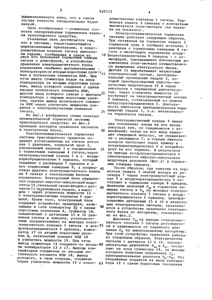 Электропневматическая тормозная система транспортного средства (патент 925715)