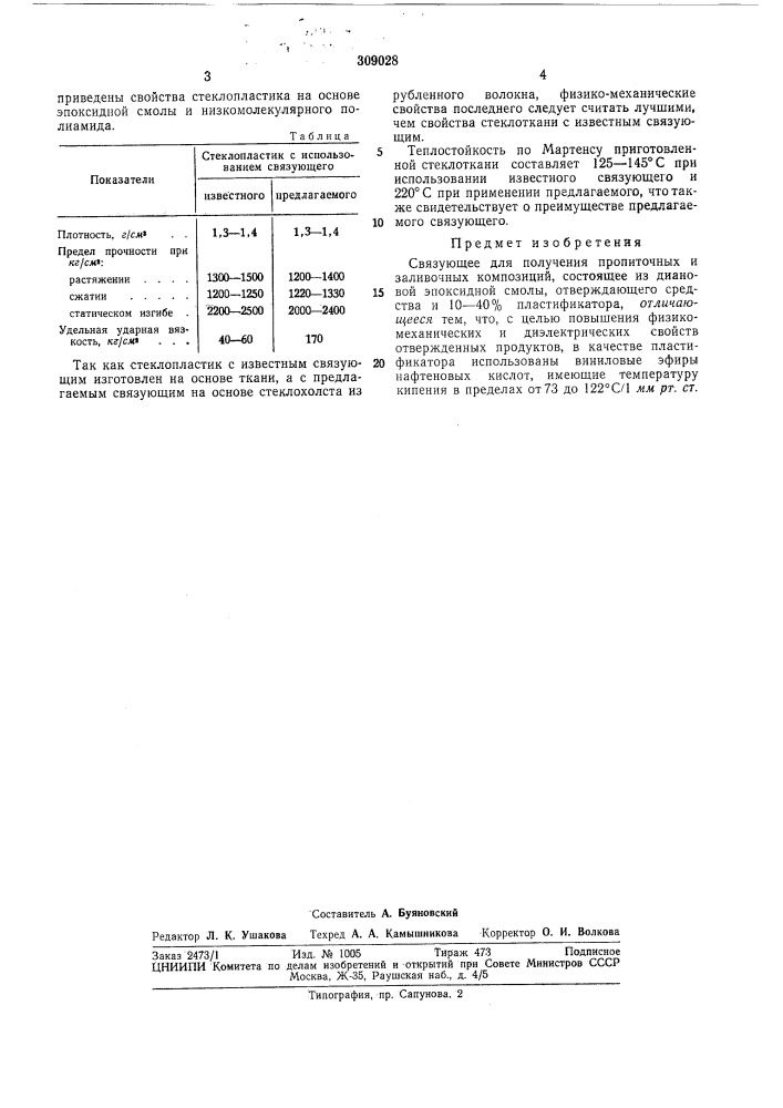 Связующее для получения пропиточных и заливочных композиций (патент 309028)