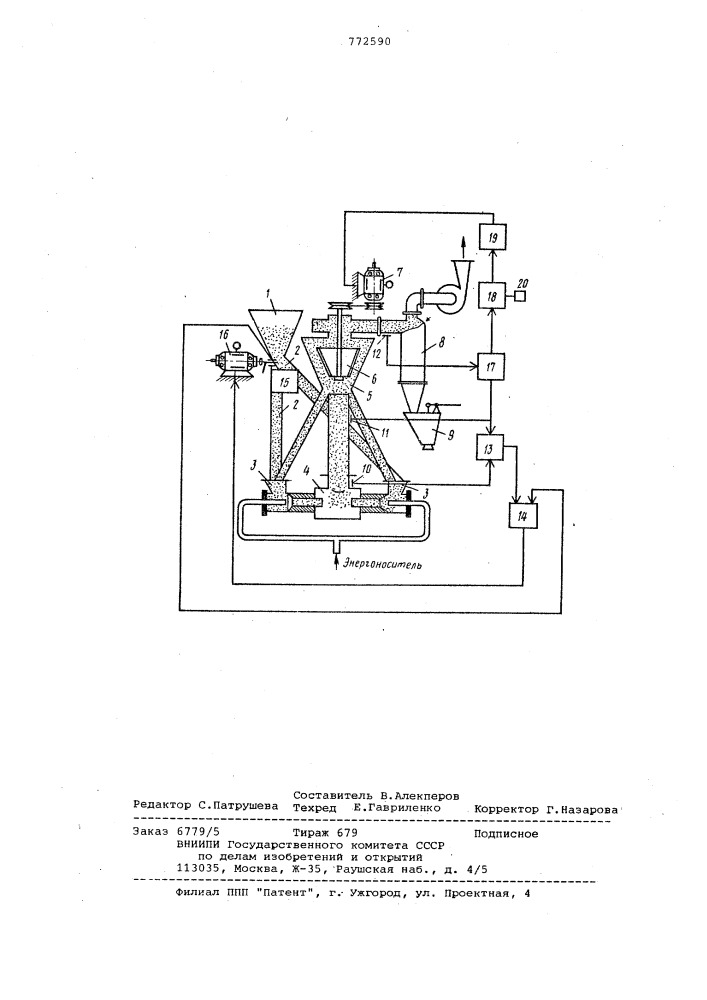 Способ автоматического управления процессом помола в газоструйной мельнице (патент 772590)