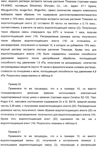 Водопоглощающий агент в виде частиц, содержащий в качестве основного компонента водопоглощающую смолу (варианты), поглощающее изделие на его основе и варианты способа получения водопоглощающего агента (патент 2338763)