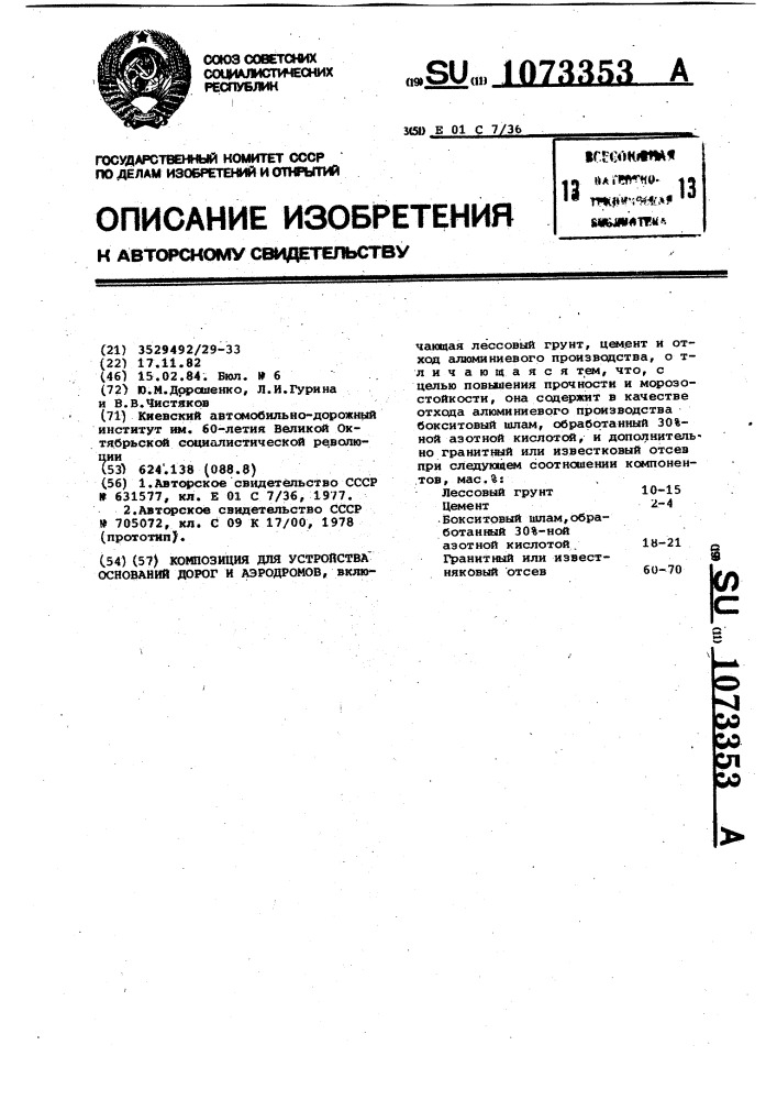 Композиция для устройства оснований дорог и аэродромов (патент 1073353)