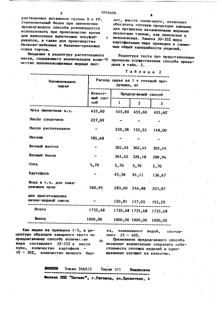 Способ производства заварного теста (патент 1094604)