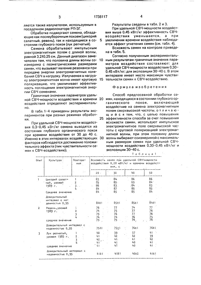 Способ предпосевной обработки семян, находящихся в состоянии глубокого органического покоя (патент 1738117)