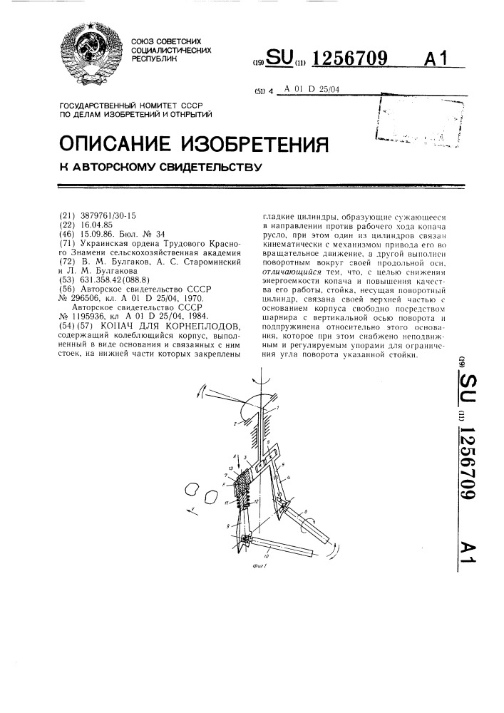 Копач для корнеплодов (патент 1256709)