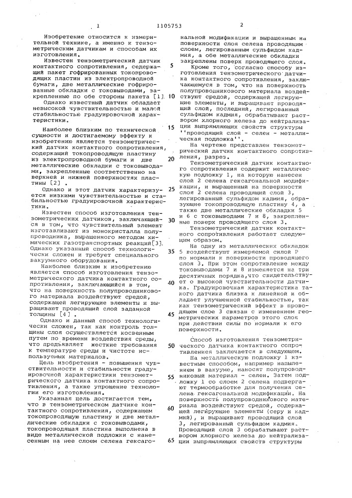 Тензометрический датчик контактного сопротивления и способ его изготовления (патент 1105753)