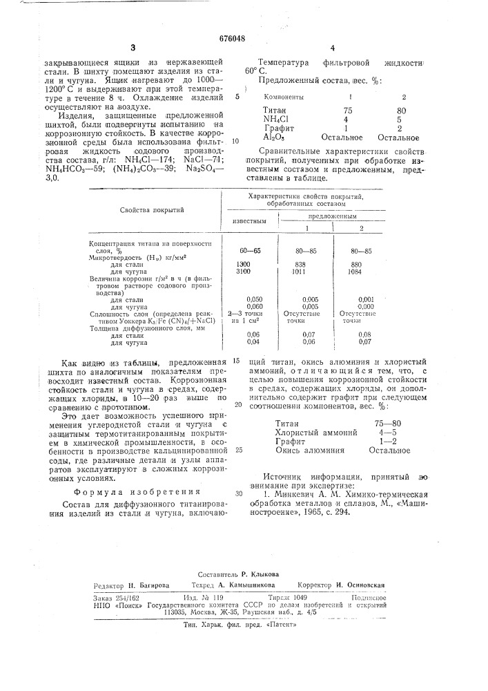 Состав для дифузионного титанирования изделий из стали и чугуна (патент 676048)