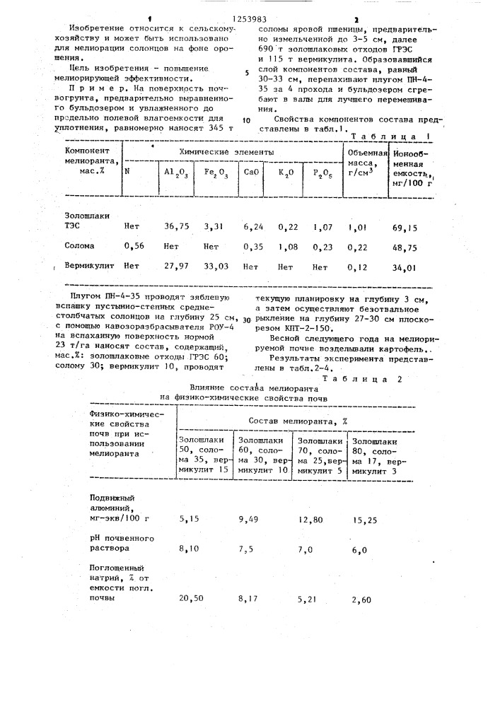 Состав для мелиорации пустынно-степных солонцовых почв (патент 1253983)