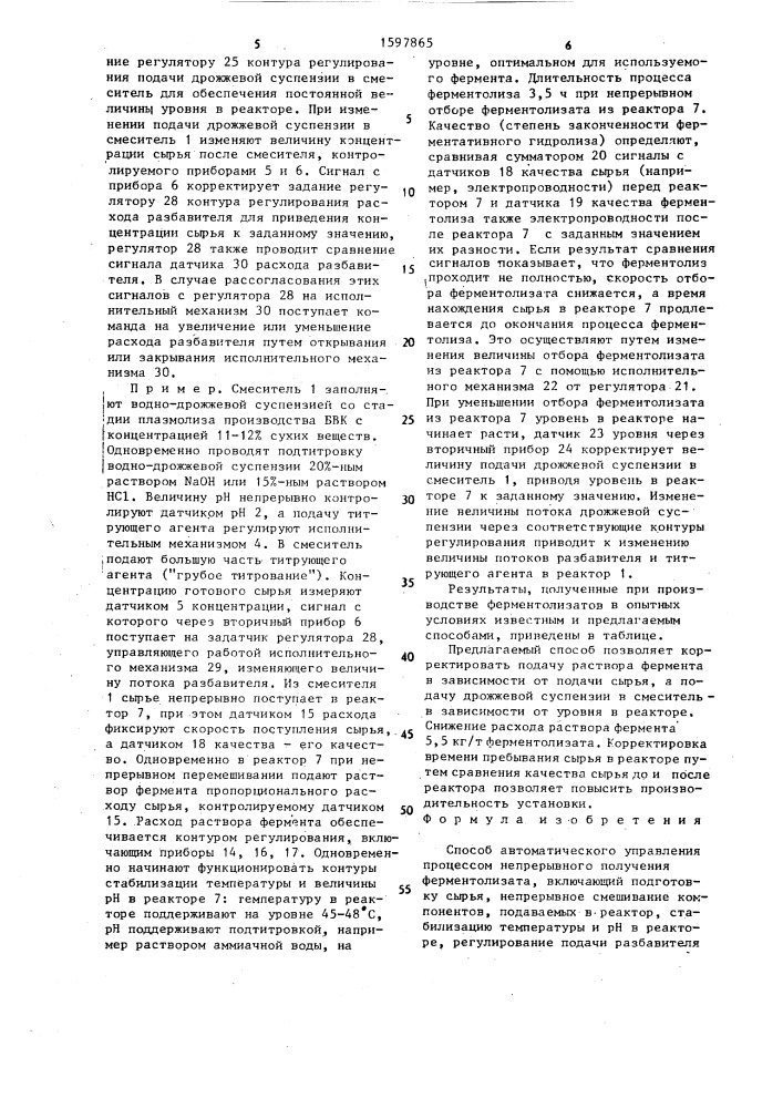 Способ автоматического управления процессом непрерывного получения ферментолизата (патент 1597865)