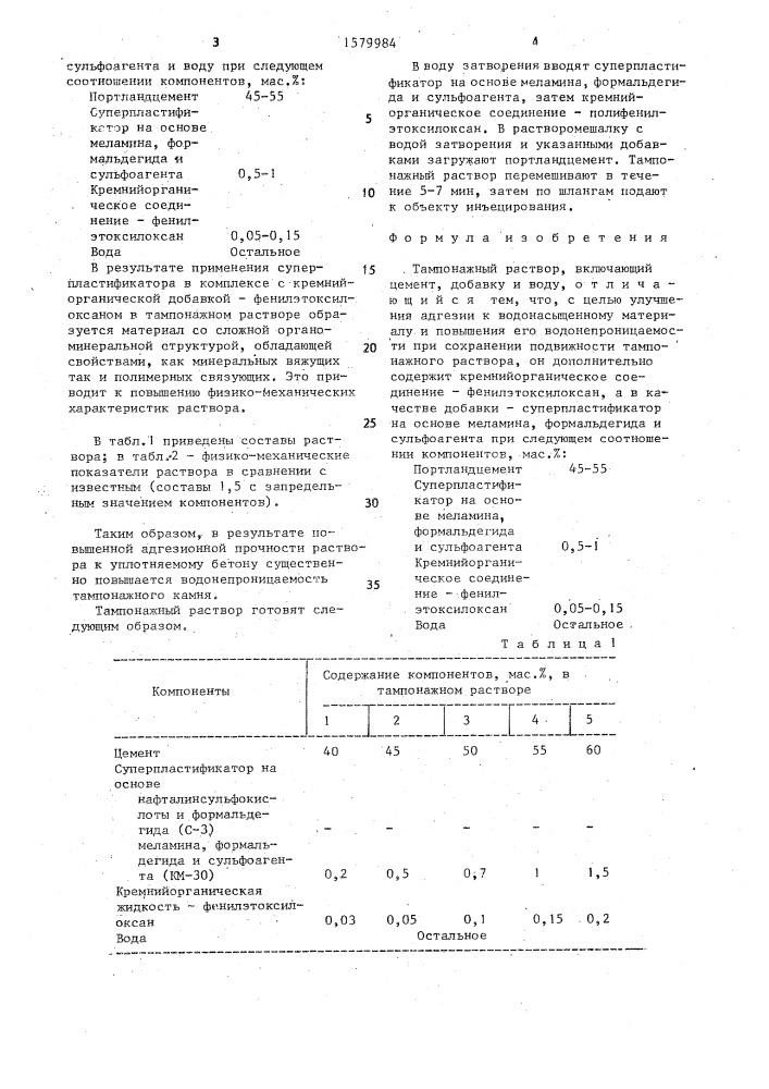 Тампонажный раствор (патент 1579984)