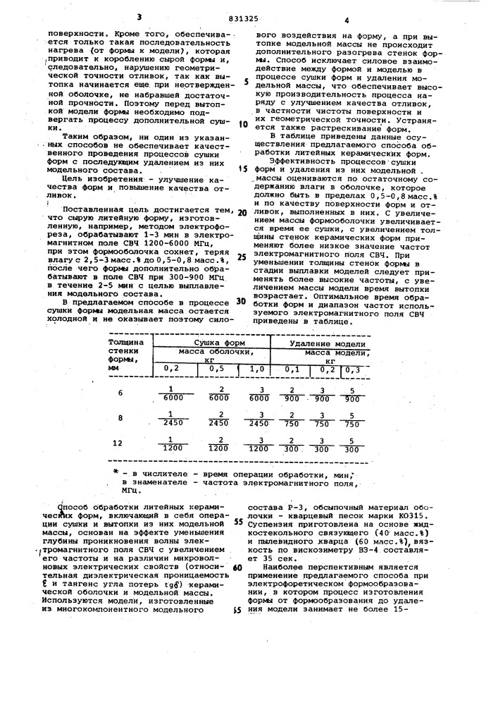 Способ удаления легкоплавких моделейиз литейных керамических форм (патент 831325)