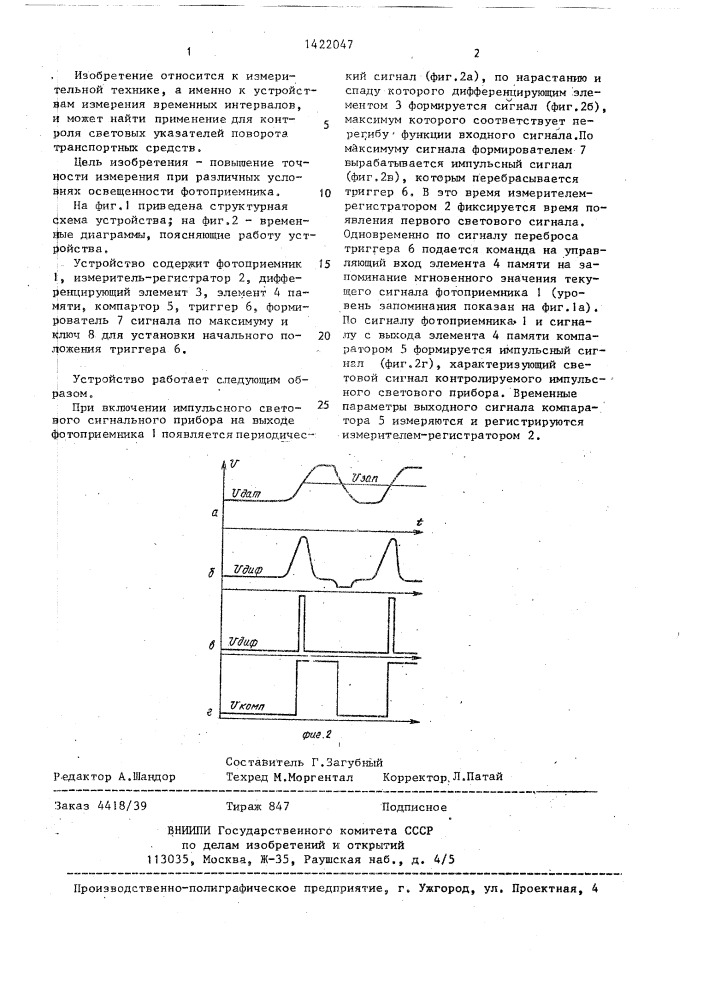 Устройство для измерения временных параметров световых сигнальных приборов (патент 1422047)