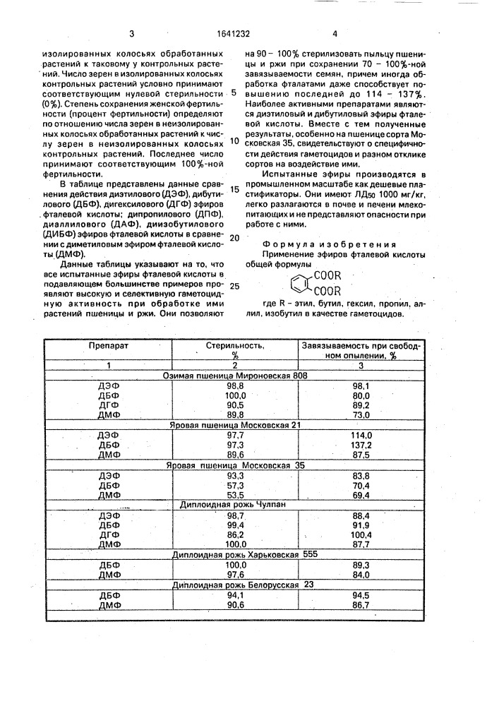 Гаметоцид для пшеницы и ржи (патент 1641232)