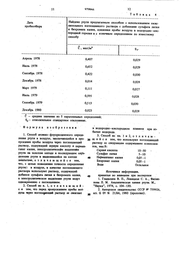 Способ атомно-флуоресцентного определения ртути в воздухе (патент 979966)