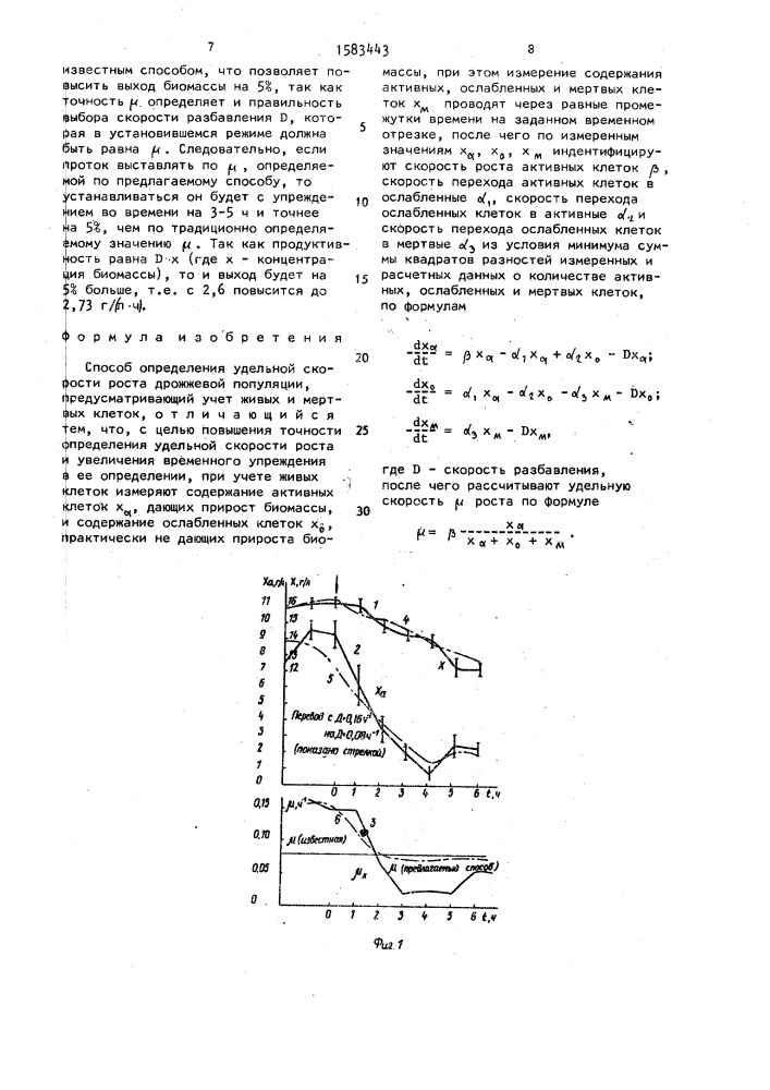 Способ определения удельной скорости роста дрожжевой популяции (патент 1583443)