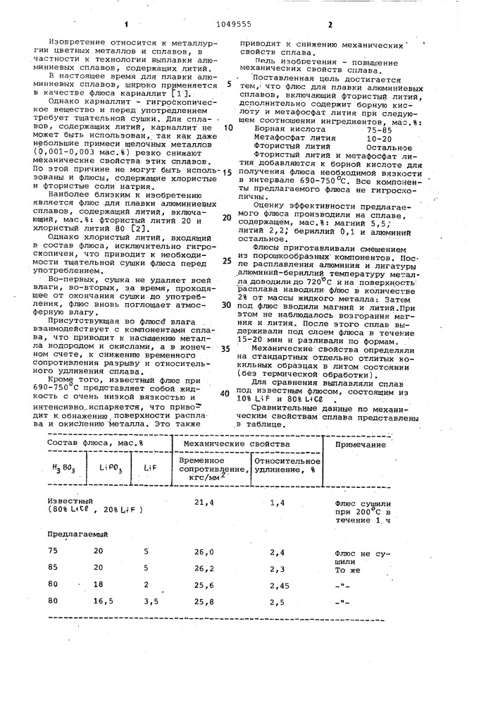 Флюс для плавки алюминиевых сплавов (патент 1049555)