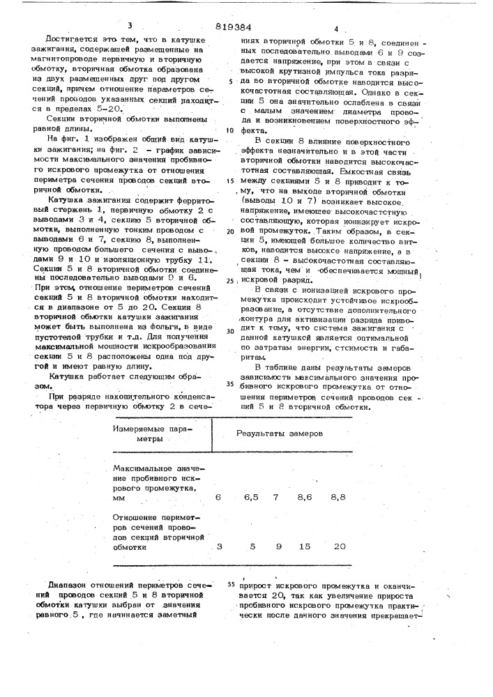 Катушка зажигания (патент 819384)
