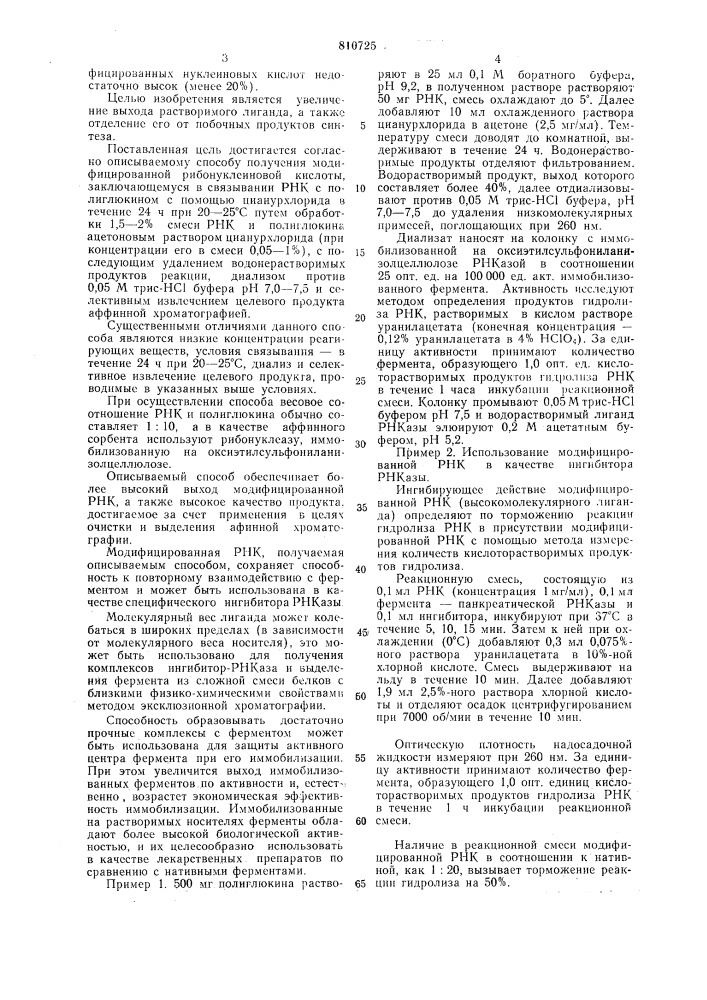 Способ получения модифицированнойрибонуклеиновой кислоты (патент 810725)