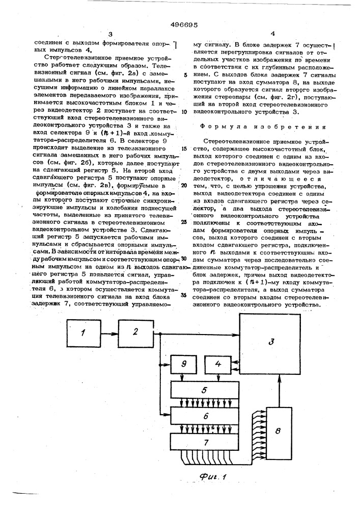 Стереотелевизионное приемное устройство (патент 496695)