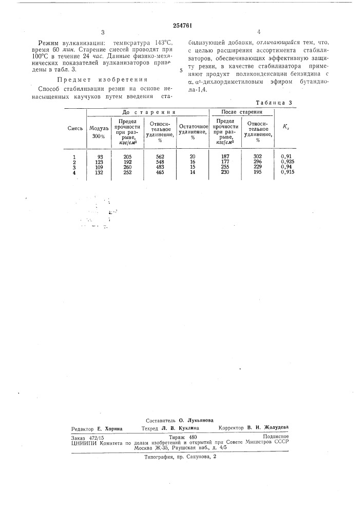 Способ стабилизации резин (патент 254761)